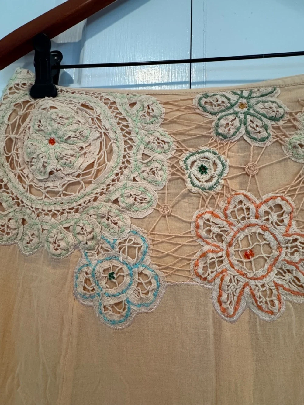 Odille Peach A-Line Skirt with Multicolor Floral Lace - Picture 3 of 4